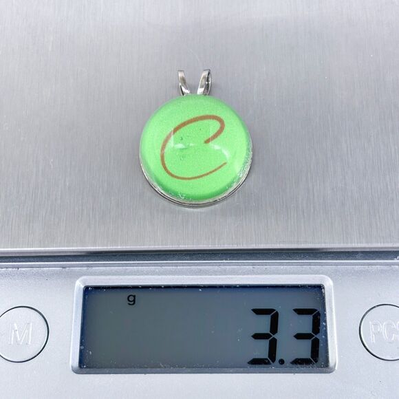 Vintage Silver Tone Green Glass Monogram "C" Pendant - Picture 5 of 6